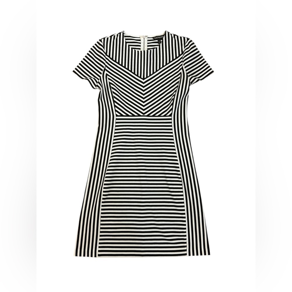 Express Black & White Stripe Stretch A-Line Sheath Dress Women’s Size Small